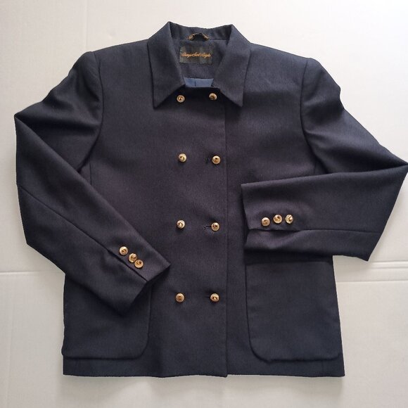 Giorgio Sant Angelo Navy Double Breasted Crop Boxy Wool Blazer Women’s Size 8 - Picture 15 of 15